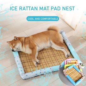 Breathable Pet Puppy Cooling Mat Bed Summer Protection Cervical Spine Cat Dog Ice Mat Square Rattan Kennel Supplies (Color: Green)