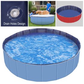 Foldable Pet Swimming Pool PVC Kiddie Baby Dog Swim Pool Bathing Tub Playmat Kids Pools (Color: Blue)